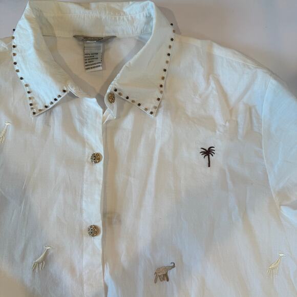 Vintage Safari-Core Shirt 2X | Stonebridge Embroidered Animals & Beaded Collar - Picture 1 of 10